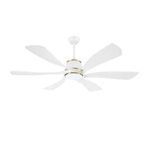 60 in. 6 Blades White and Gold Indoor Smart LED Ceiling Fan With Remote