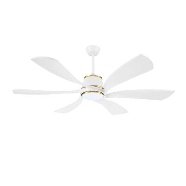 MLiAN 60 in. 6 Blades White and Gold Indoor Smart LED Ceiling Fan With Remote