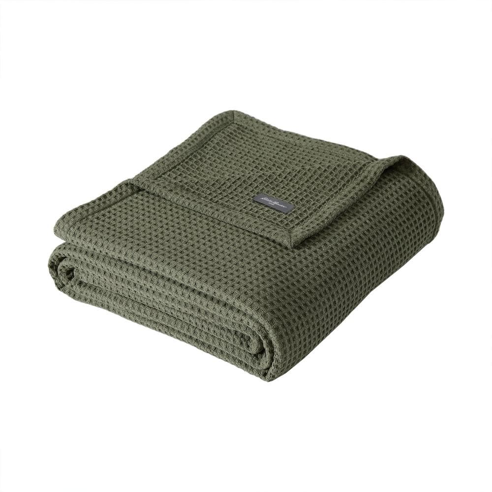 Eddie Bauer EB Solid Green Cotton Twin Waffle Blanket USHSEE1262875 The Home Depot