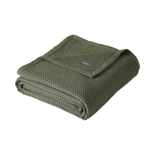 Eddie Bauer EB Solid Green Cotton King Waffle Blanket