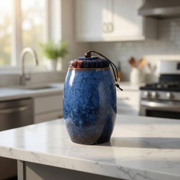 Blue Porcelain Sealed Tea Canister, 5.1 in. H x 2.4 in. W, Ceramic Loose Leaf Tea Storage Jar for Unit