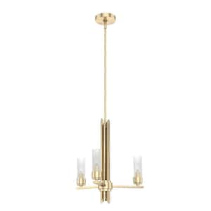 Gatz 3-Light Alturas Gold Candlestick Chandelier with Ribbed Glass Shades