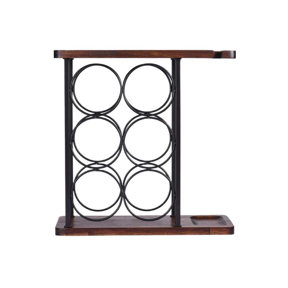 Wudkey 6-Bottle 13.4 in. W Wine Rack with Glass Holder, Wine Racks