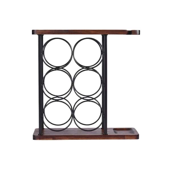 Wudkey 6-Bottle 13.4 in. W Wine Rack with Glass Holder, Wine Racks ...
