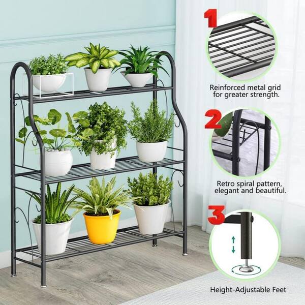 3 Tier Metal Corner Flower Plant Stand Multiple Holder (28.03 in