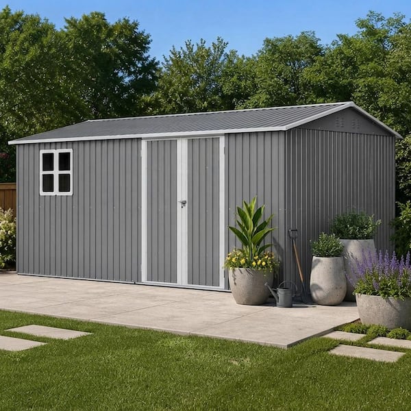 Ama pear Gray 14 ft. W x 10 ft. D Metal Outdoor Storage Shed with