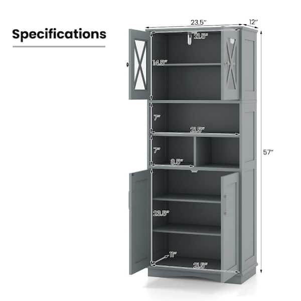 Tall Bathroom Floor Cabinet with Acrylic Doors and 3 Cubes