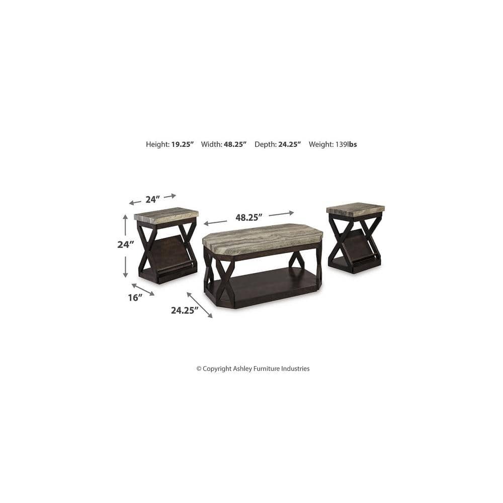 Radilyn Faux Marble Brown Rectangular 3-Piece Table Set