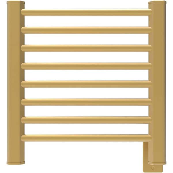 PRIMEPLUS 8-Bar Round Bar Plug-In/Hardwired Towel Warmer Smart Touch Screen Digital Display Waterproof in Gold
