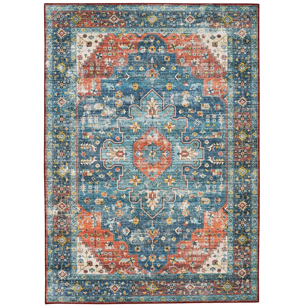 Washable Pablo Teal/Rust 2 ft. x 3 ft. Abstract Rectangle Area Rug