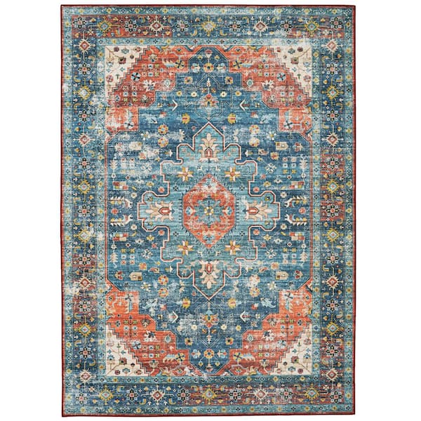 Linon Home Decor Washable Pablo Teal/Rust 2 ft. x 3 ft. Abstract Rectangle Area Rug