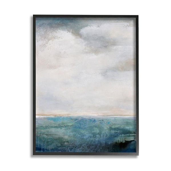 Abstract Ocean Horizon Line Nautical Water Cloudy Sky by Karen Hale Framed Nature Art Print 14 in. x 11 in.