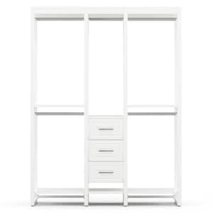63'' in. W White Wood Adjustable Closet System with 9-Shelves, 5-Rods, and 3-Drawers