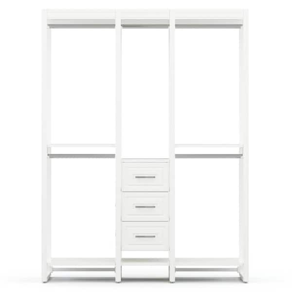 CLOSETS By LIBERTY 63" in. W White Wood Adjustable Closet System with 9-Shelves, 5-Rods, and 3-Drawers