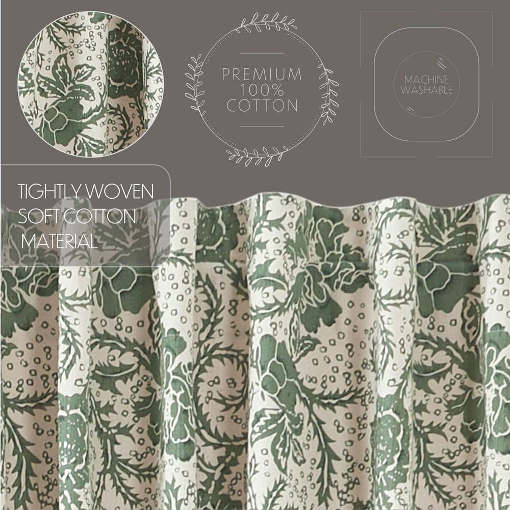 Dorset Green Floral Cotton Light-Filtering Kitchen Curtains