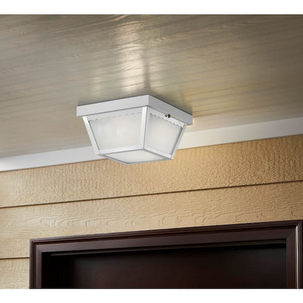 White 2-Light Outdoor Ceiling Light Flush Mount Light