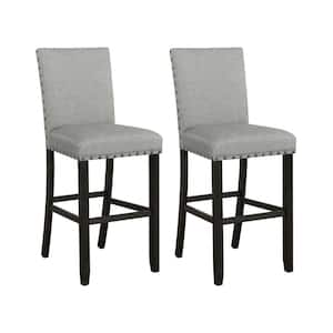 44.5 in. H Antique Noir and Grey Solid Back Wood Frame Bar Stools with Nailhead Trim (Set of 2)