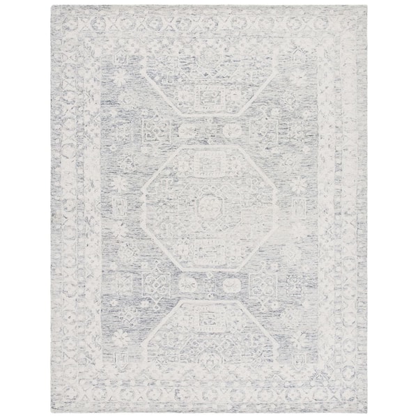 Micro-Loop 11 ft. x 15 ft. Charcoal/Ivory Distressed Medallion Area Rug