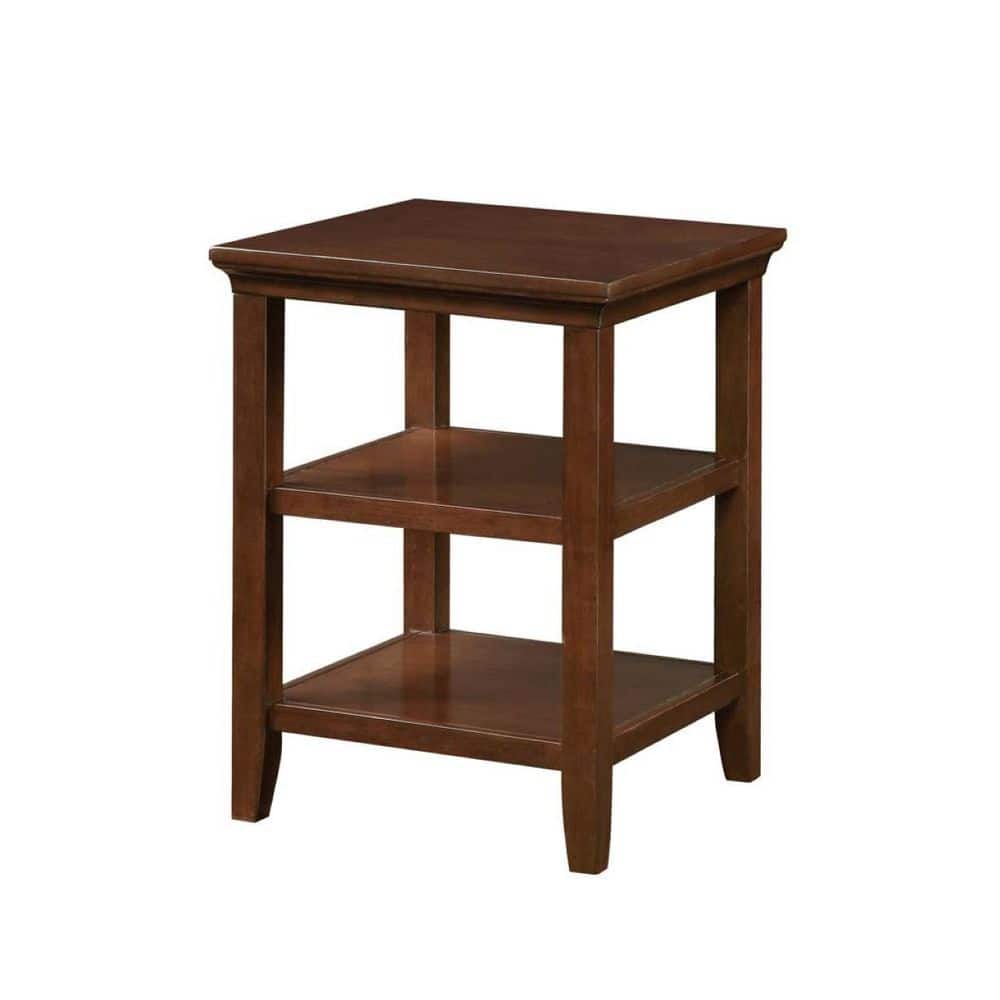 Espresso Wood Rectangular End Table with Shelves