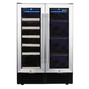 24 in.19-Bottles Dual Zone Free Standing Stainless Steel Wine Cooler Refrigerator