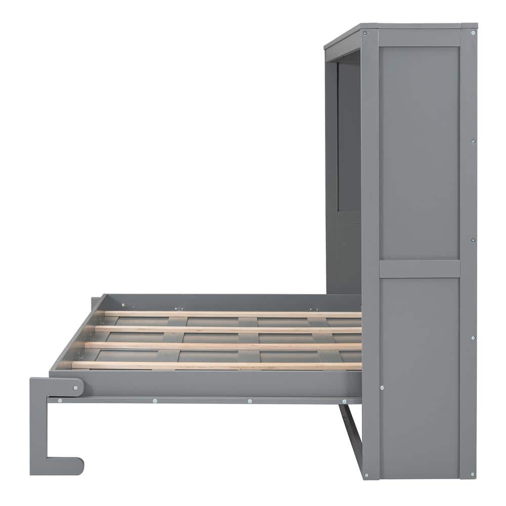 Gray Wood Frame Queen Murphy Bed - thumbnail 4