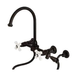 Restoration 2-Handle Wall-Mount Standard Kitchen Faucet with Side Sprayer in Oil Rubbed Bronze