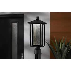 Mauvo Canyon Black Dusk to Dawn LED Outdoor Post Mount Light Fixture with Seeded Glass