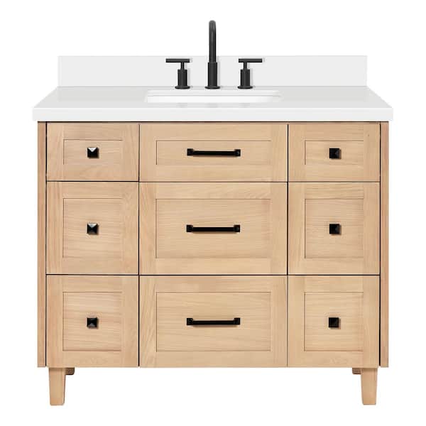 Monroe 42 in. W x 22 in. D x 36 in. H Single Bath Vanity in Oak with Pure White Quartz Top