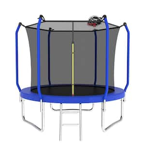 10 ft. Trampoline with Basketball Hoop, ASTM Approved Reinforced Type Outdoor Trampoline with Enclosure Net, Blue