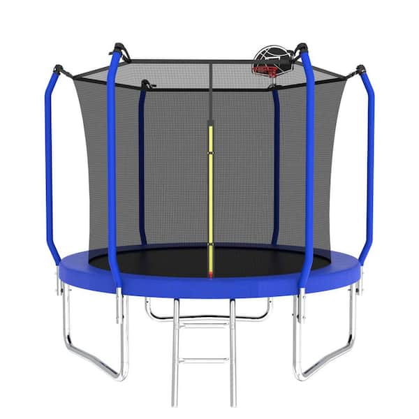 Unbranded 10 ft. Trampoline with Basketball Hoop, ASTM Approved Reinforced Type Outdoor Trampoline with Enclosure Net, Blue