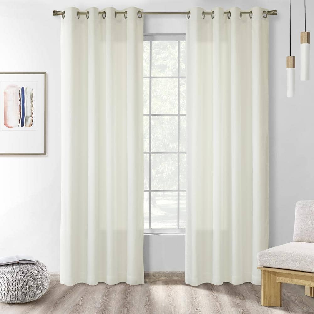 Rhapsody Ivory Solid 72 in. L x 104 in. W Sheer Lined Single Panel Grommet 