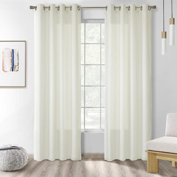 Unbranded Rhapsody Ivory Solid 63 in. L x 54 in. W Sheer Lined Single Panel Grommet Curtain