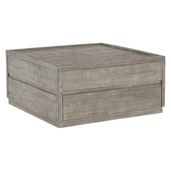 Benjara 36 in. Muted Gray Rectangle Pine Wood Coffee Table with Lift Top and Platform Design