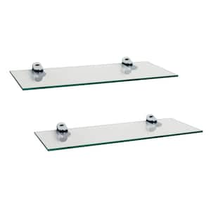 Pristine 16 in. W x 2 in. H. Clear Glass Floating Shelves with Chrome Brackets (Set of 2)