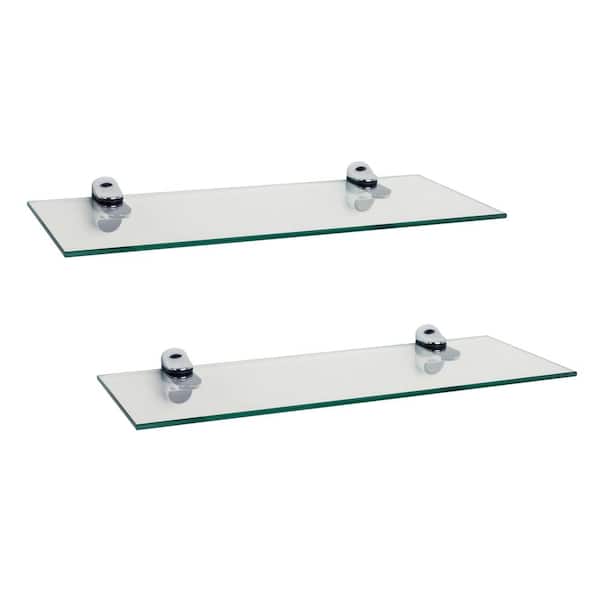 New Modern Contemporary Pair of Chrome Metal Wall Mounted Glass Shelf Brackets