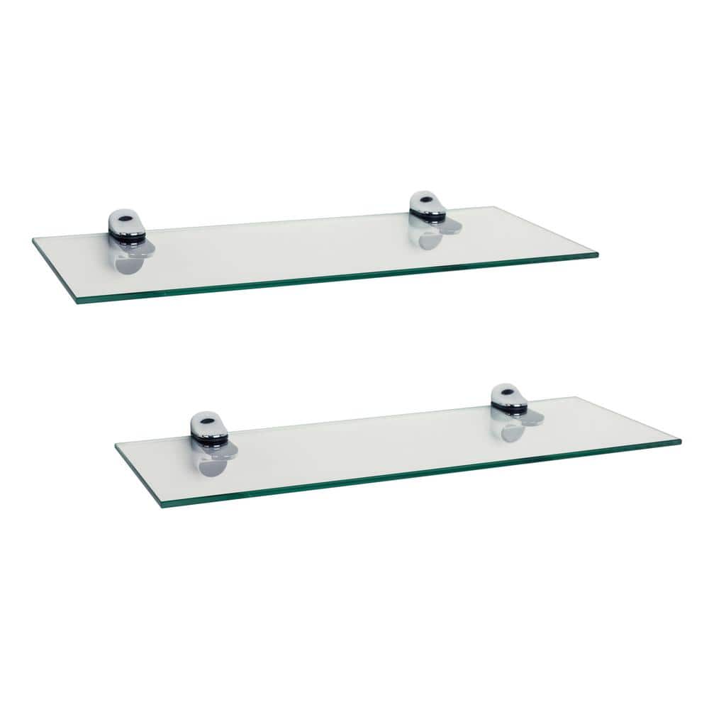 Sleek 20" Black Tempered Glass Wall Shelves, Set of 2
