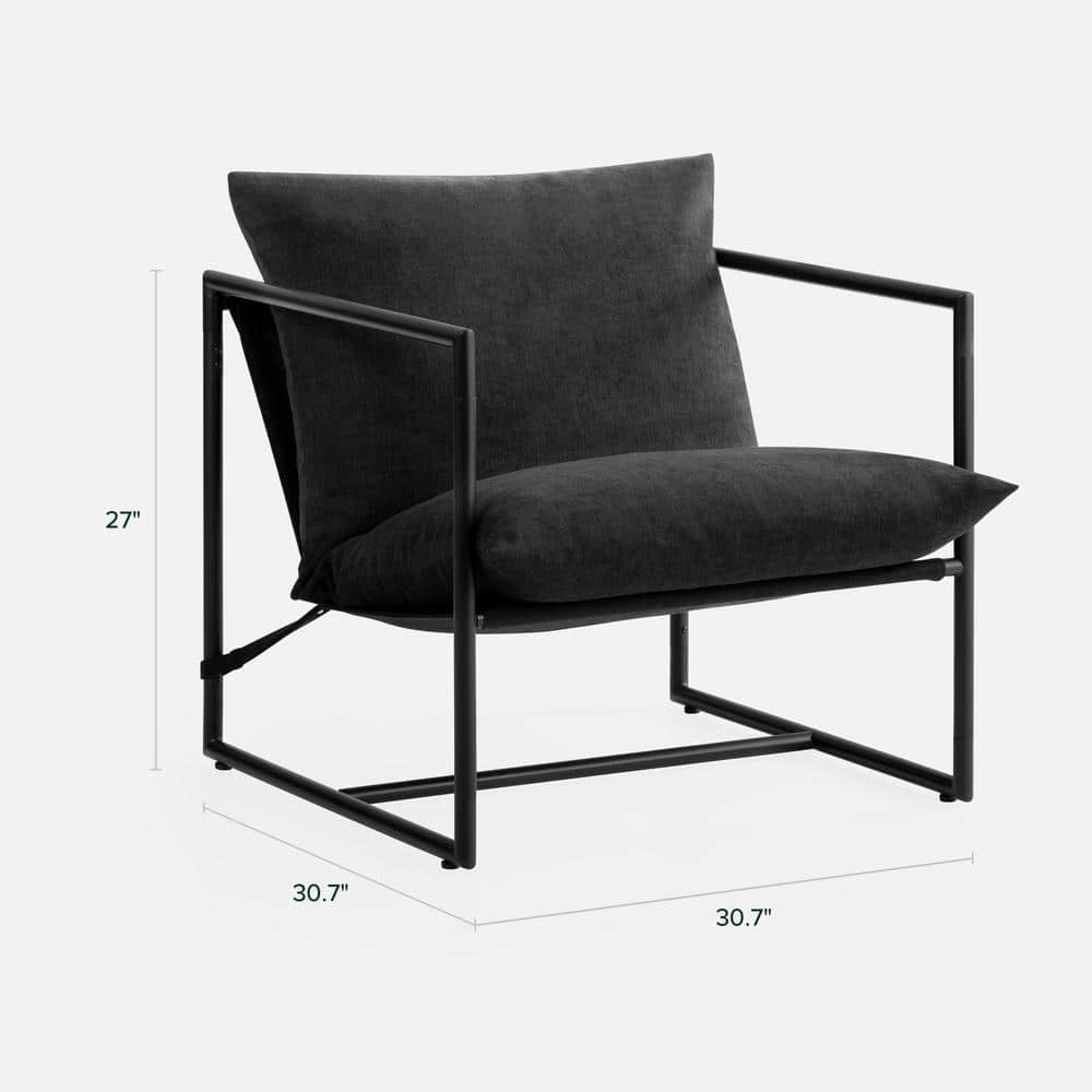 Black Metal Framed Sling Accent Chair with Cushions