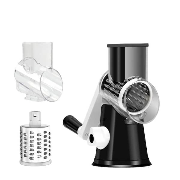 Black Plastic Cheese Grater with Non-slip Suction Base, Free Cleaning Brush Three Blades, 430 Stainless Steel Blade