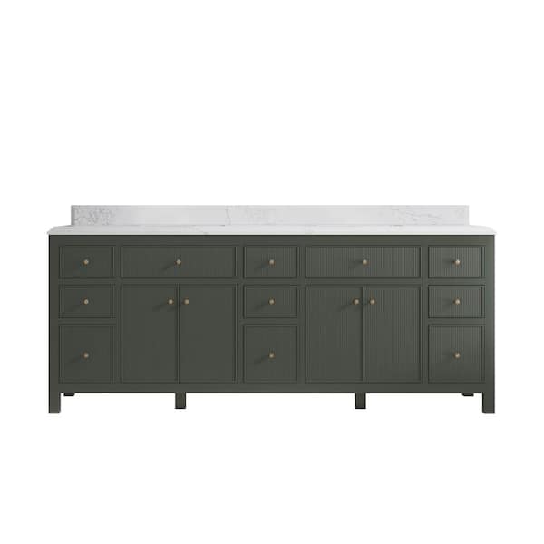 Willow Collections Sonoma 84 in. W x 22 in. D x 36 in. H Double Sink Bath Vanity in Pewter Green with 1.5 in. Empira Quartz Top