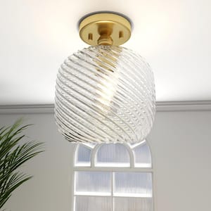 7.88 in. 1-Light Modern Light Fixture Semi-Flush Mount with Clear Twisted Lines Glass Shade