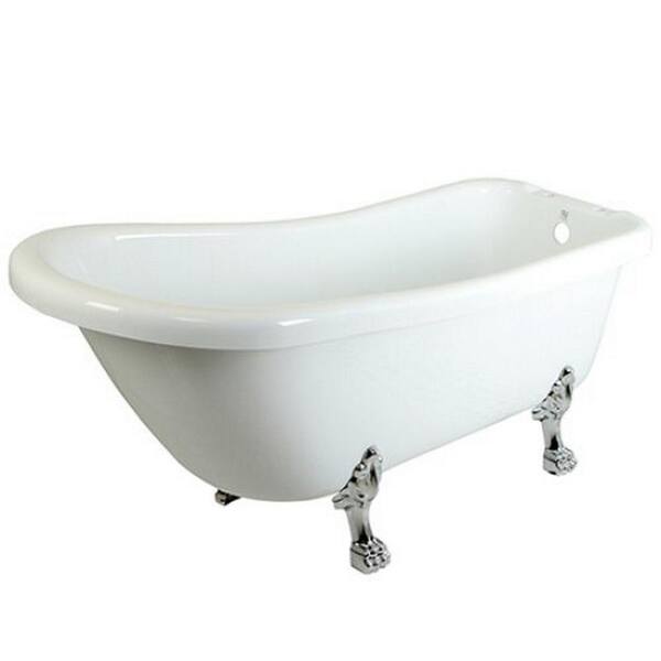 Aqua Eden 5.6 ft. Acrylic Polished Chrome Claw Foot Slipper Oval Tub with 7 in. Deck Holes in White