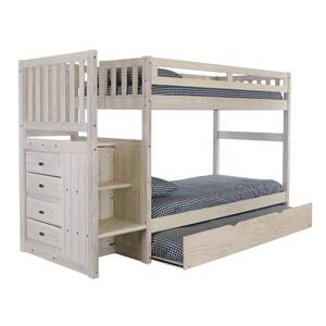 Light Ash Twin Over Twin Staircase Bunkbed with 4-Drawers and Trundle