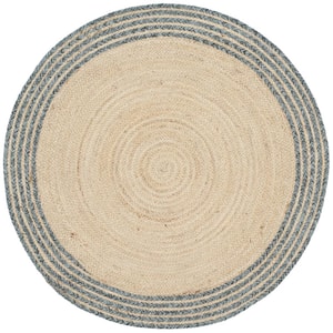 Cape Cod Ivory/Blue Doormat 3 ft. x 3 ft. Round Border Area Rug