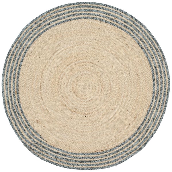 SAFAVIEH Cape Cod Ivory/Blue Doormat 3 ft. x 3 ft. Round Border Area Rug
