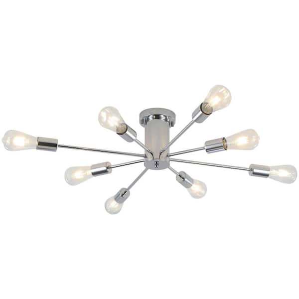 30.07 in. 8-Light Chrome Modern Semi-Flush Mount Ceiling Light for Kitchen Island