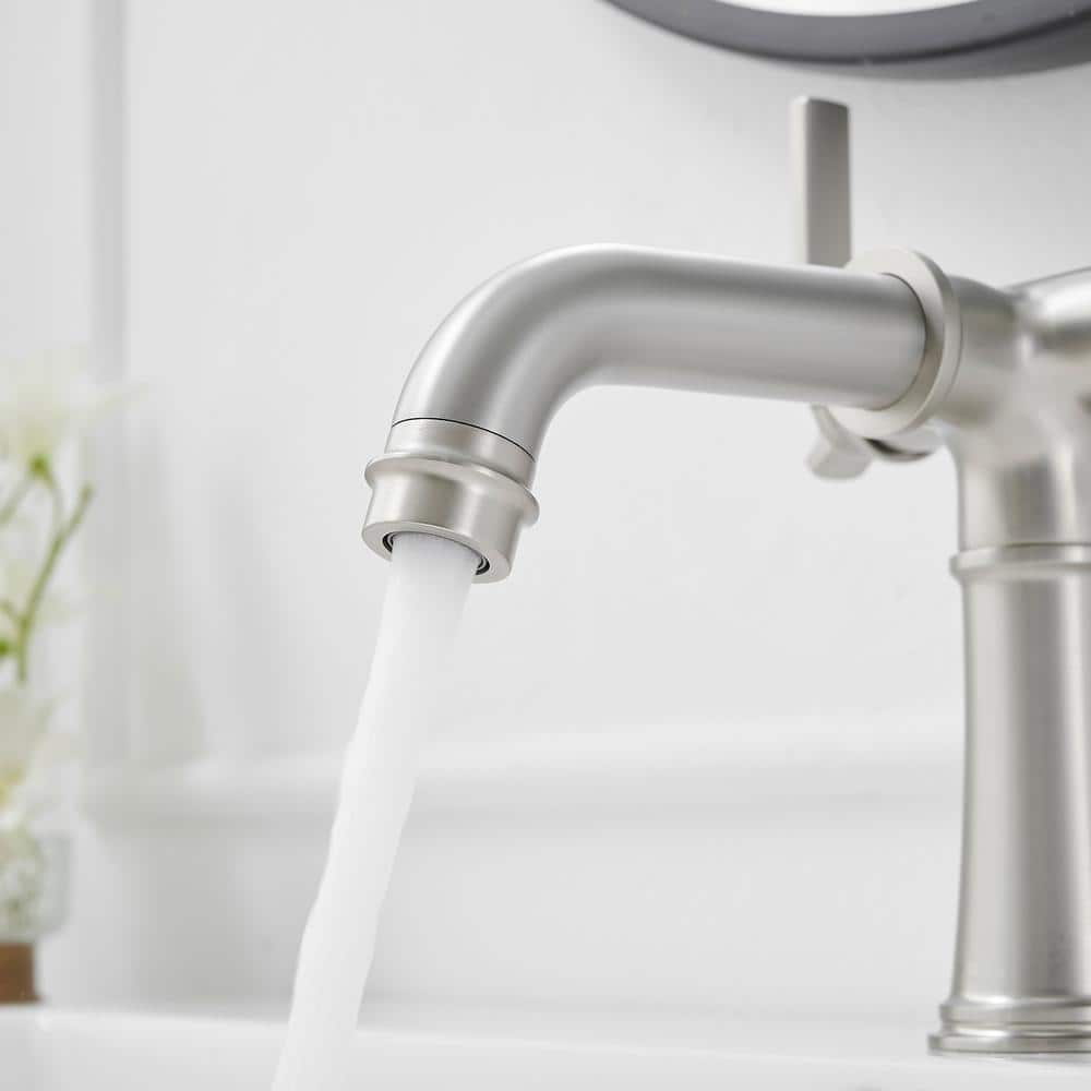Brushed Nickel Double Handle Industrial Bathroom Faucet