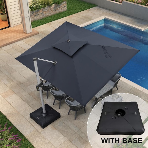 9 ft. x 12 ft. High-Quality Aluminum Cantilever Polyester Outdoor Patio Umbrella with Base, Gray