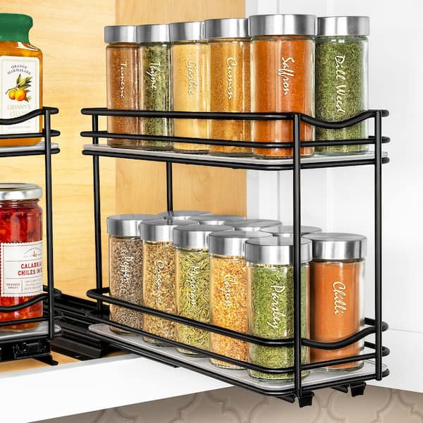 Pull Out Spice Rack Organizer for Kitchen Cabinets-4-1/4 inch Wide, 2 Tier, Black