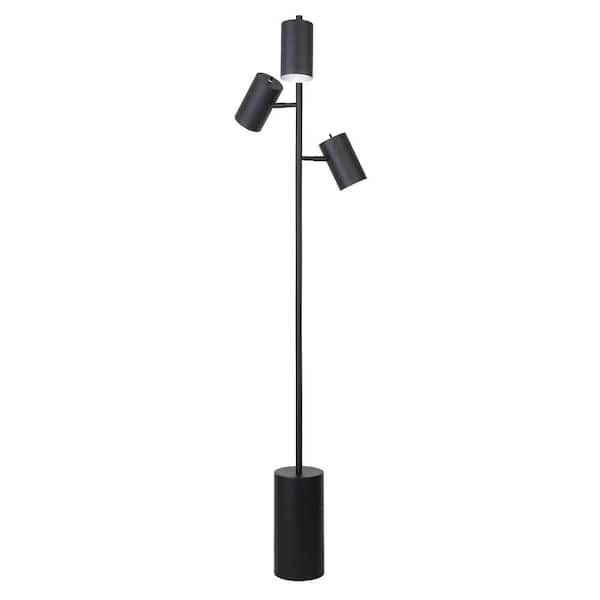 HomeRoots 65 in. Black 3 Light 1-Way (On/Off) Tree Floor Lamp for Liviing Room with Metal Cylin.der Shade