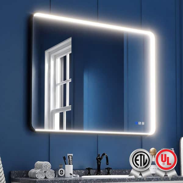 waterpar Frame Light 40 in. W x 32 in. H Rectangular Aluminum Framed Anti-Fog LED Wall Bathroom Vanity Mirror in Black